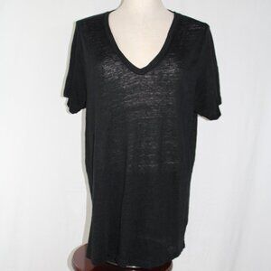 Vineyard Vines Shirt Women's Medium Black 100% Linen V-Neck Short Sleeve Casual